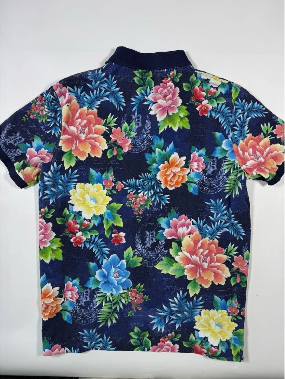 Polo Ralph Lauren Mens M Classic Fit Tropical Floral Crest Polo Shirt Navy